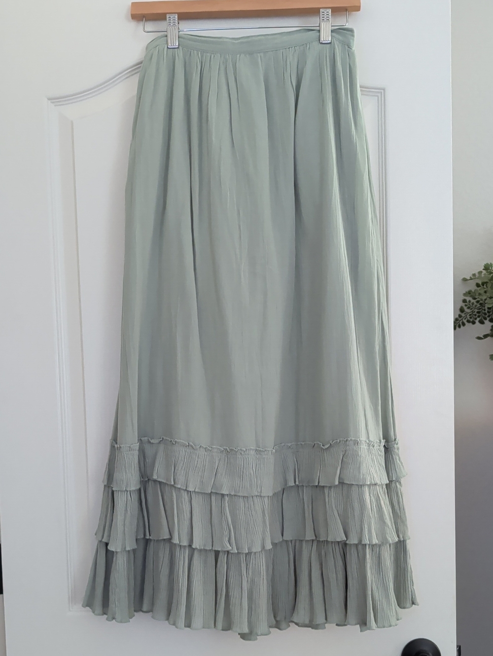 April Cornell Sage Green Tiered Maxi Skirt